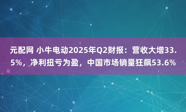 元配网 小牛电动2025年Q2财报：营收大增33.5%，净利扭亏为盈，中国市场销量狂飙53.6%